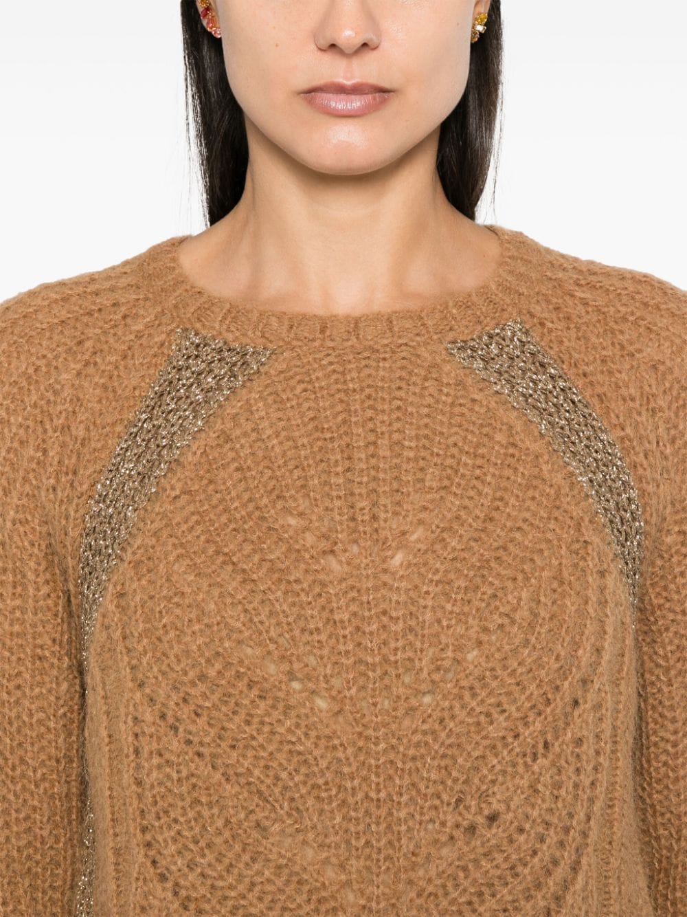 Shop Liu •jo Lurex-detail Sweater In Brown