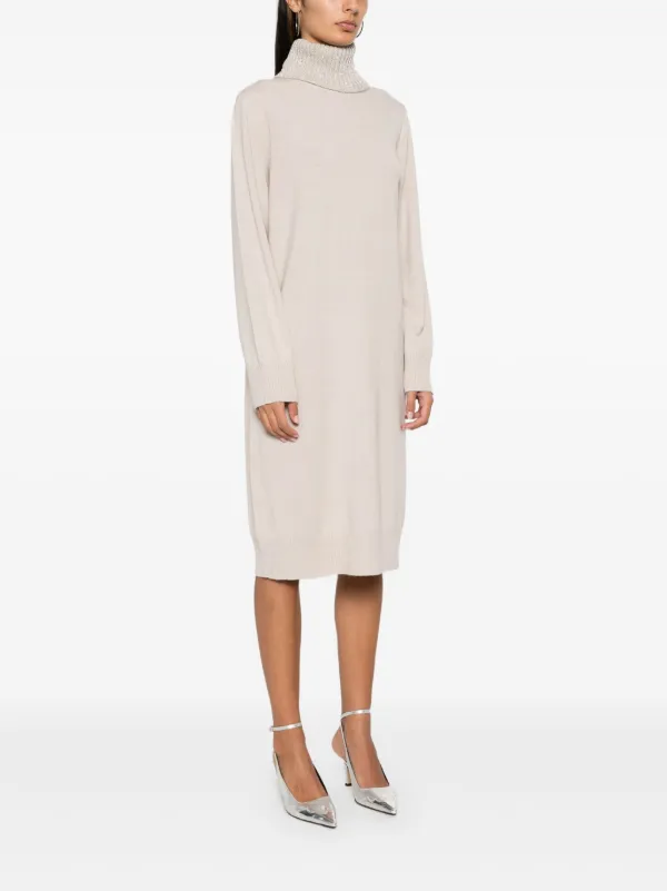 パーティードレス FABIANA FILIPPI High neck dress with sequins Fabiana Filippi Platinum sequin-collar Midi Dress | Neutrals