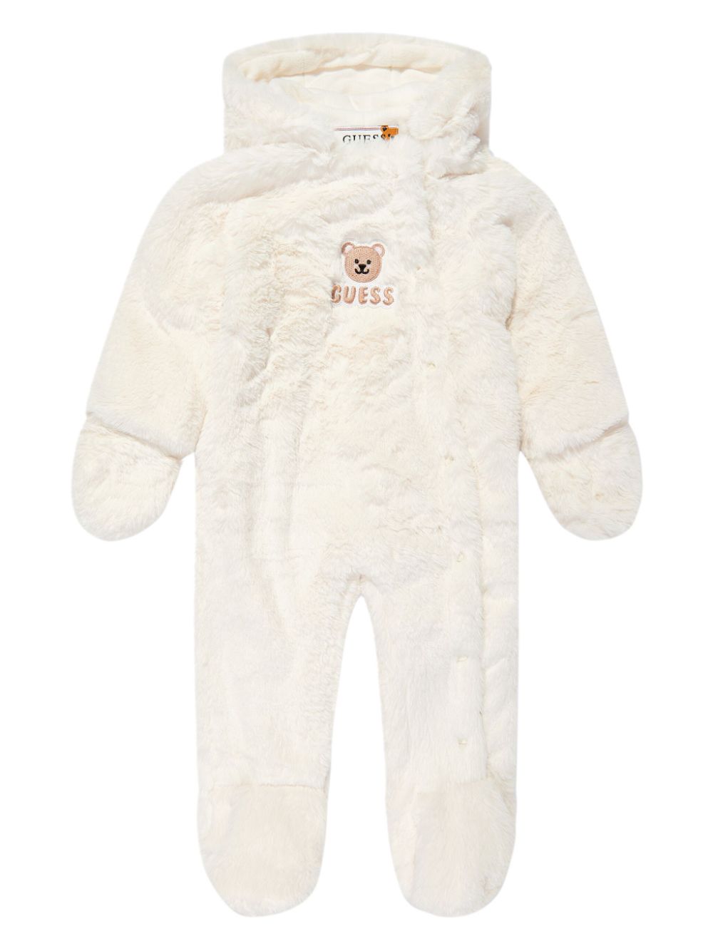 guess kids logo-appliqué faux fur babygrow - White