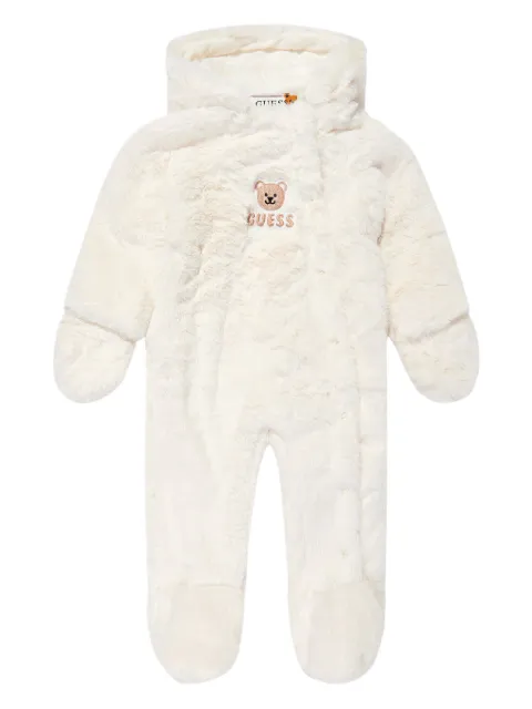 guess kids logo-appliqué faux fur babygrow