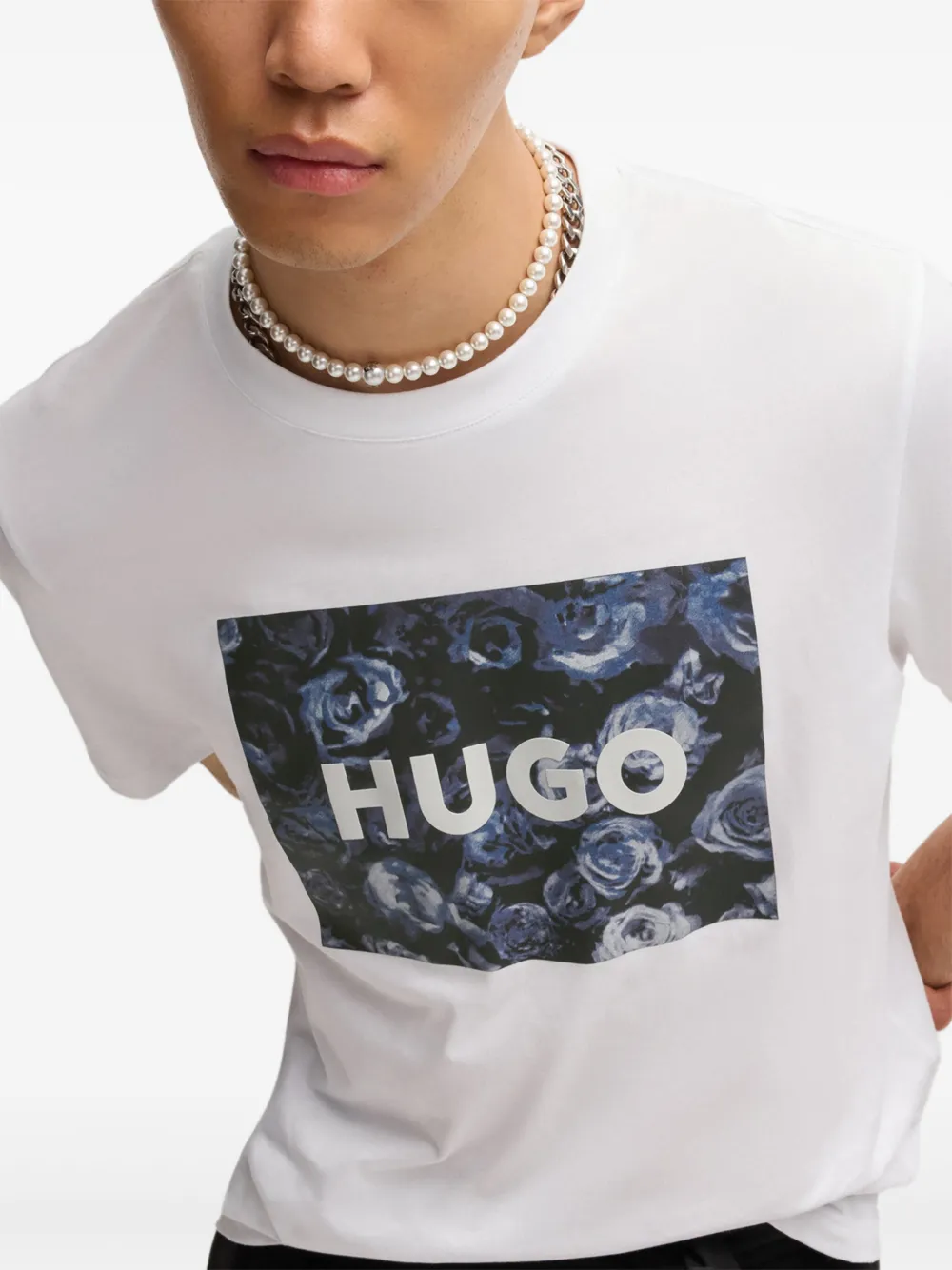 HUGO Katoenen T-shirt met logoprint Wit