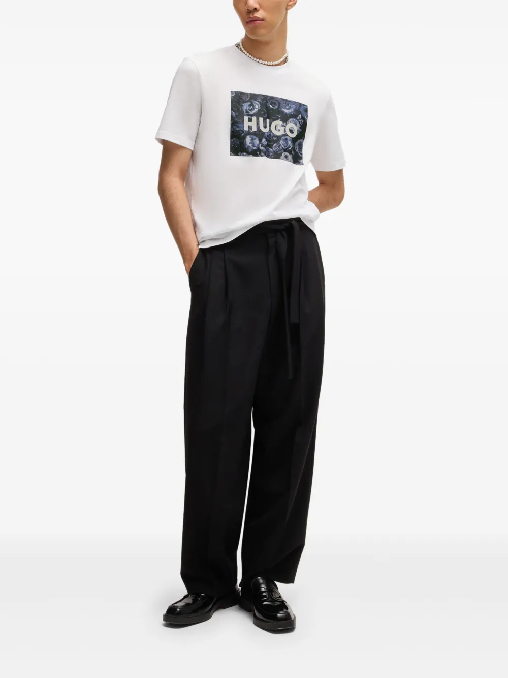 HUGO Katoenen T-shirt met logoprint - Wit