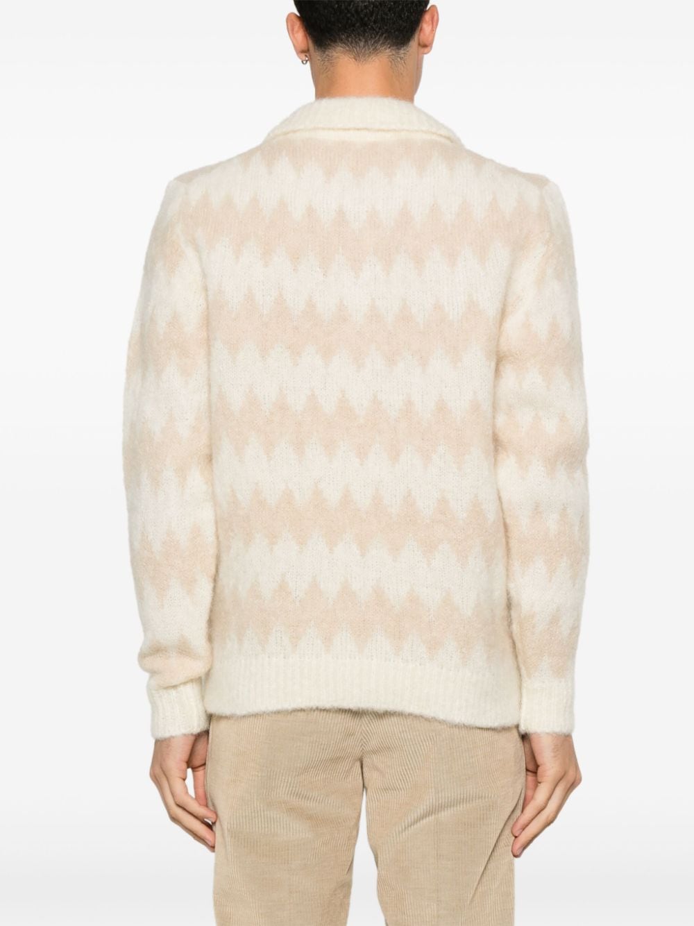 Shop Lardini Zigzag Polo Sweater In Neutrals