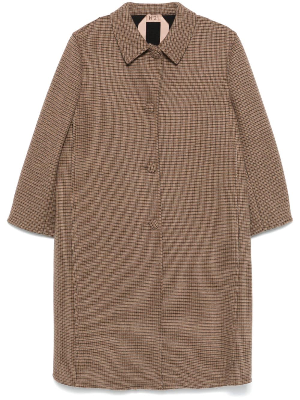 N°21 Houndstooth-pattern Coat In Brown