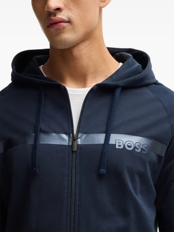 パーカー・フーディ Hugo Boss TECHNICAL FABRIC SWEATSHIRT HUGO - Cotton-terry hoodie with stacked smoke logo print - Black