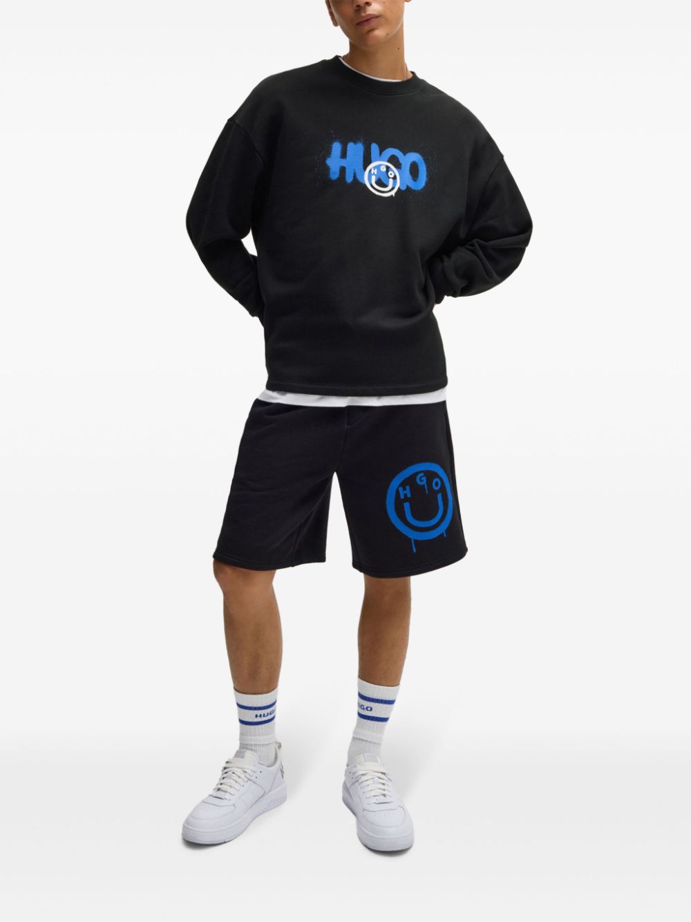 HUGO Sweater met logoprint - Zwart