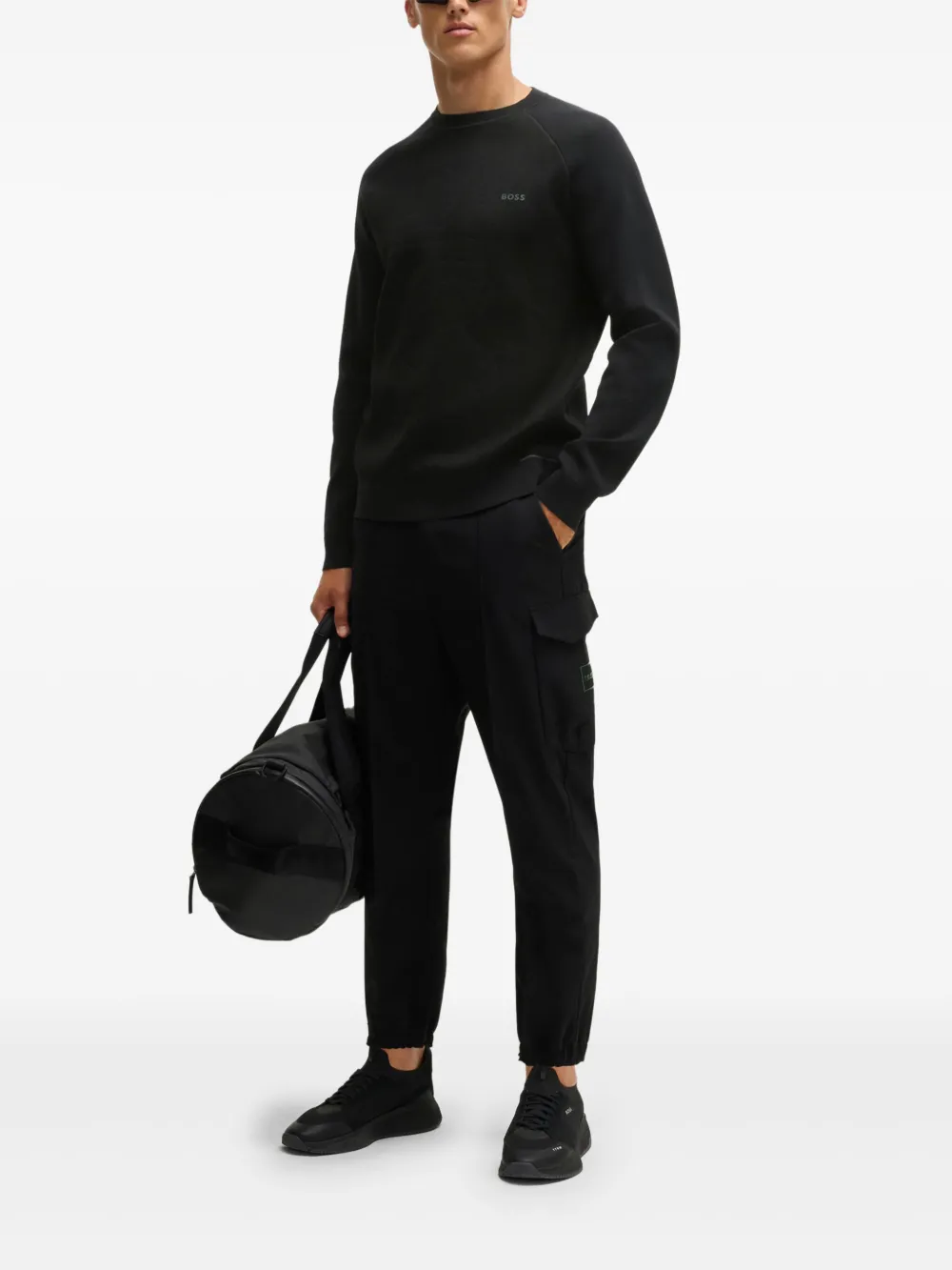 BOSS Sweater met rubberen logo - Zwart
