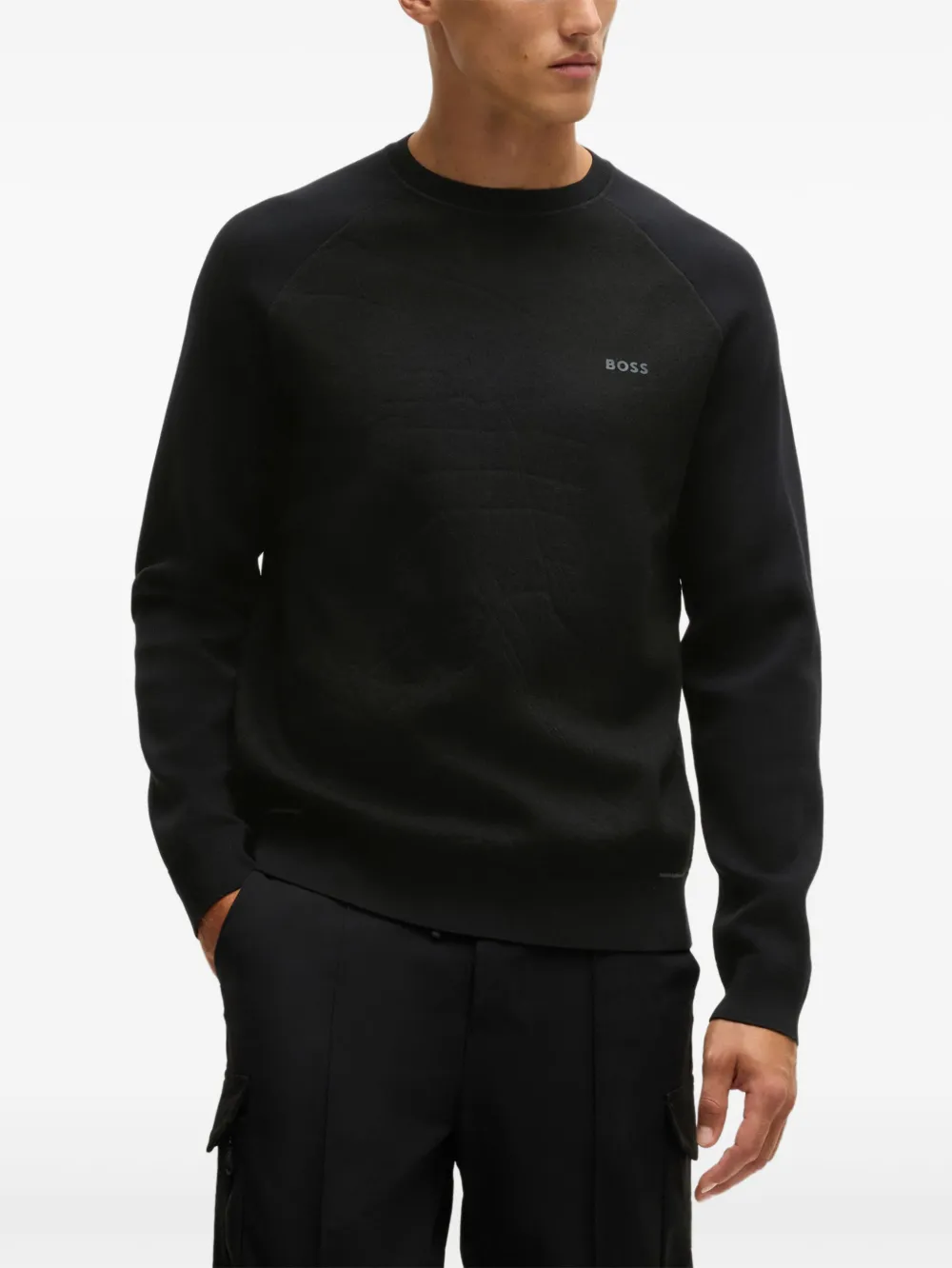 BOSS Sweater met rubberen logo Zwart