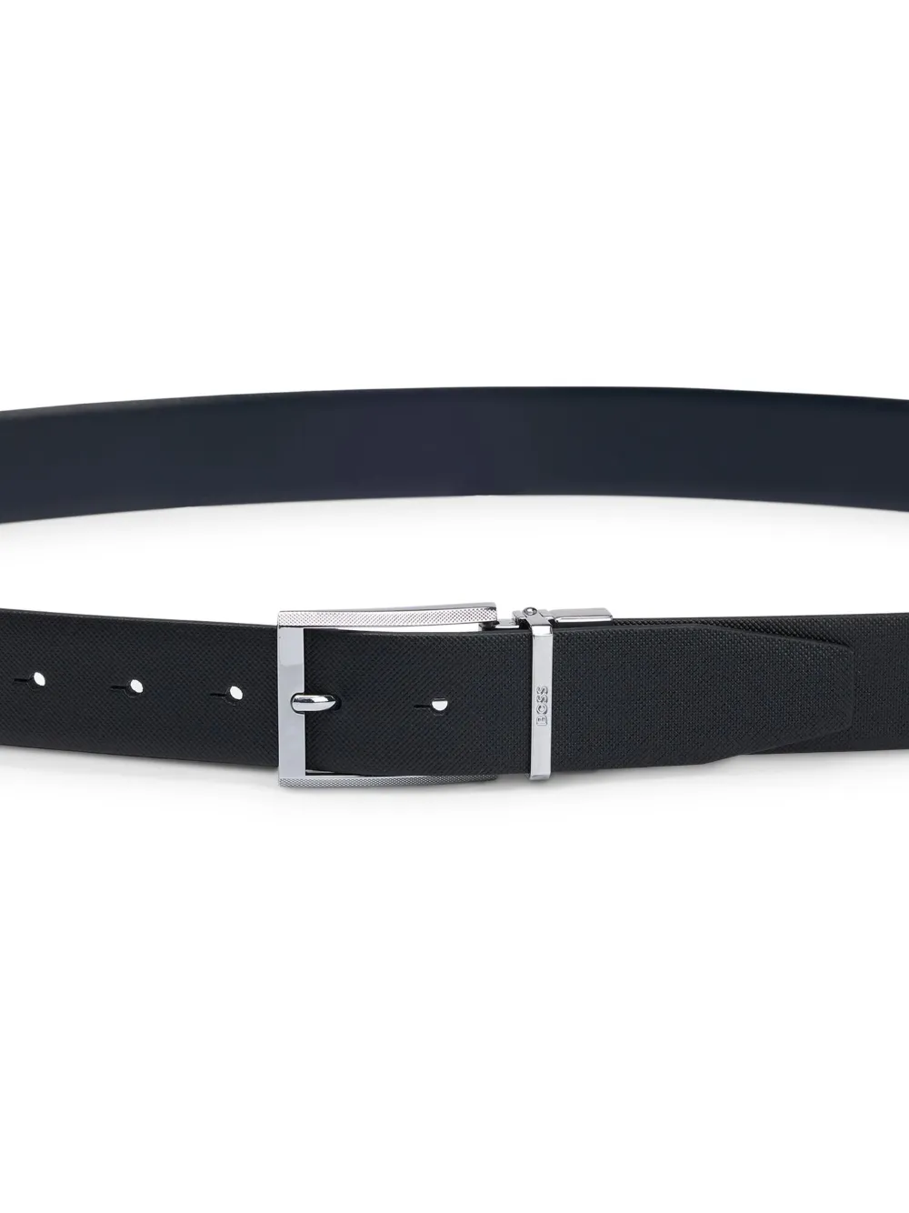 BOSS Leren riem met gegraveerd logo Zwart