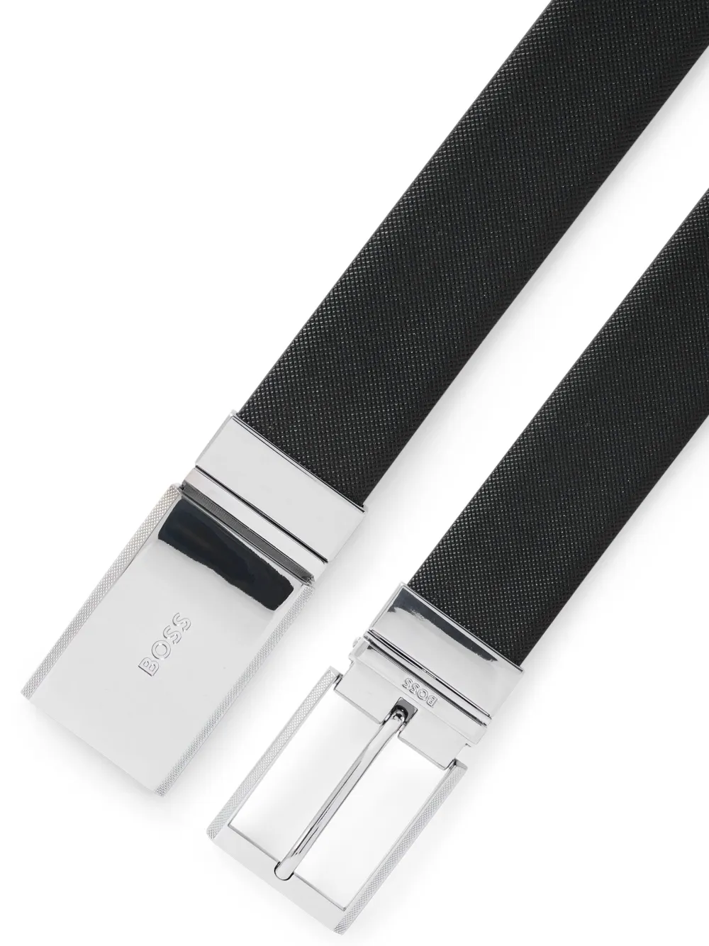 BOSS Leren riem met gegraveerd logo Zwart