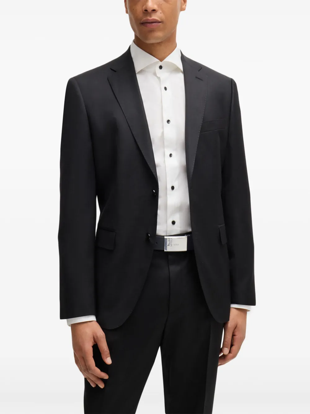 BOSS Leren riem met gegraveerd logo Zwart