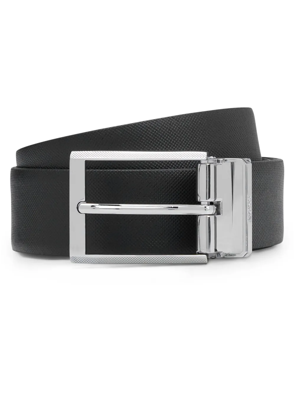 BOSS Leren riem met gegraveerd logo Zwart