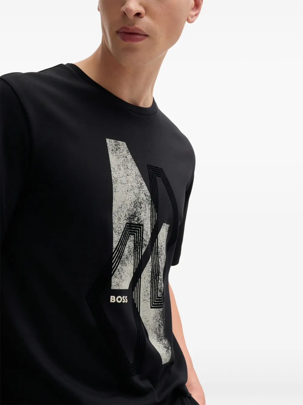 BOSS Katoenen T-shirt met grafische print Zwart