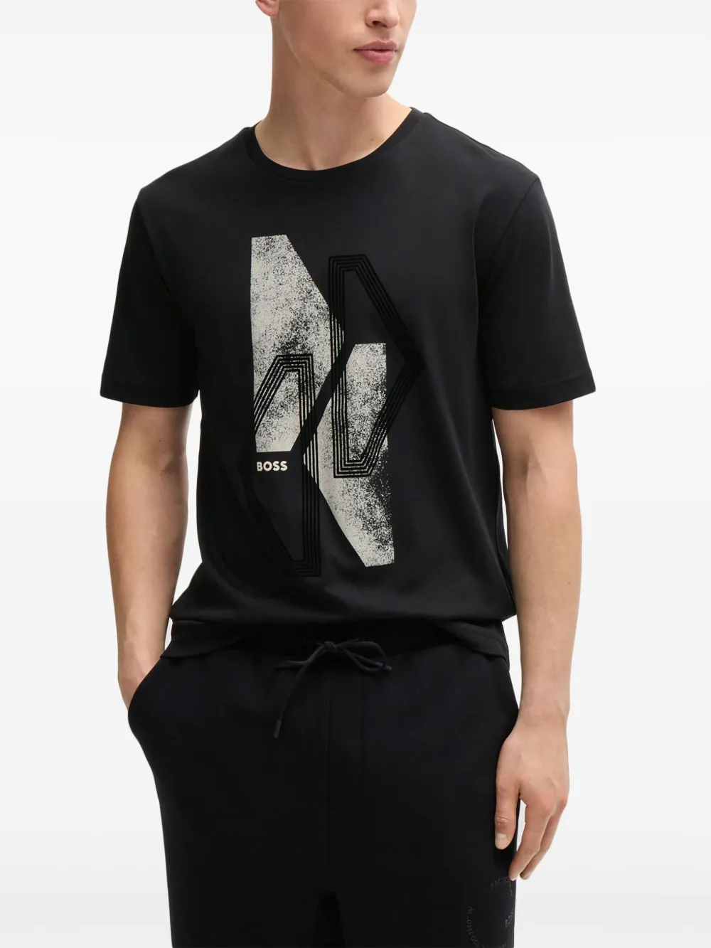 BOSS Katoenen T-shirt met grafische print Zwart