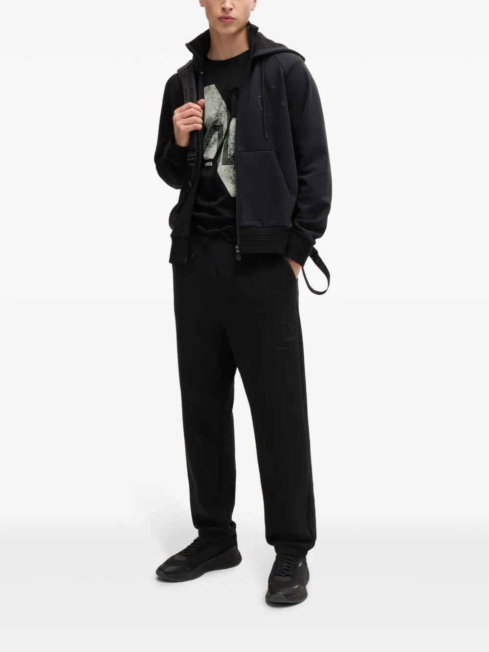 BOSS Katoenen T-shirt met grafische print - Zwart