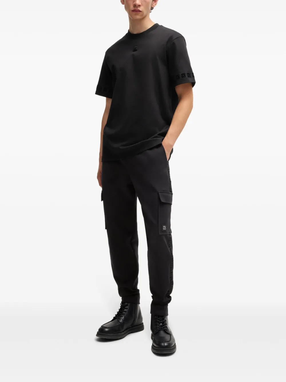 HUGO T-shirt met logopatch - Zwart