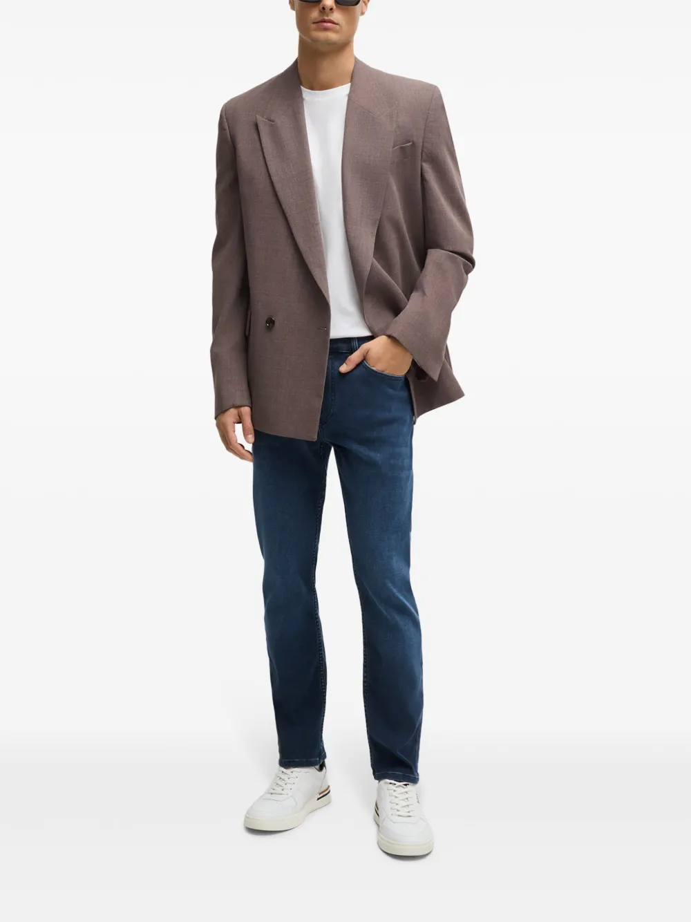 BOSS logo-patch five-pocket slim-cut jeans - Blauw