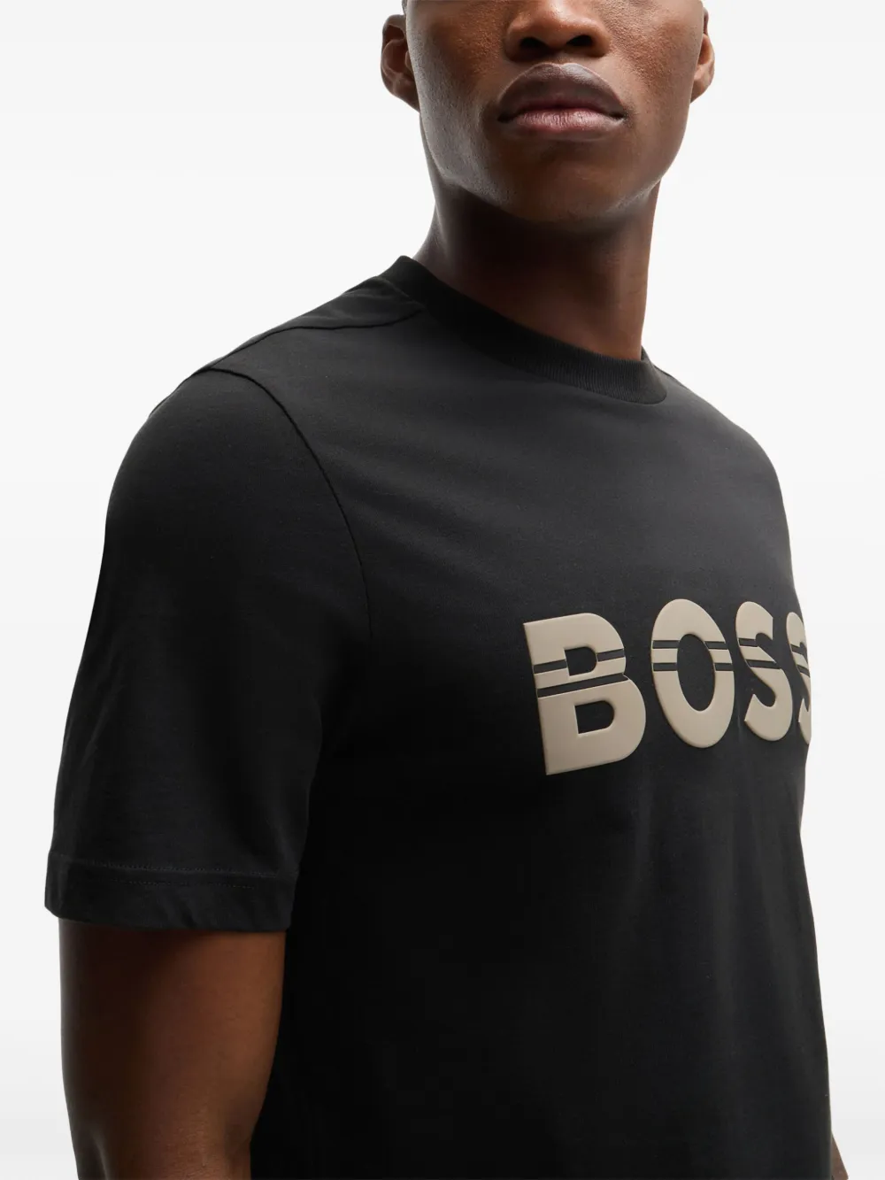 BOSS Katoenen T-shirt met logoprint Zwart