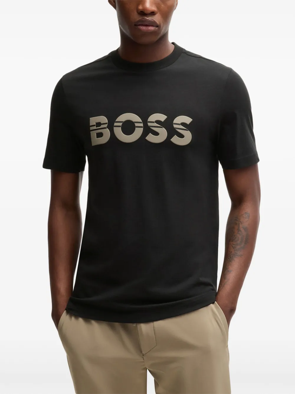 BOSS Katoenen T-shirt met logoprint Zwart