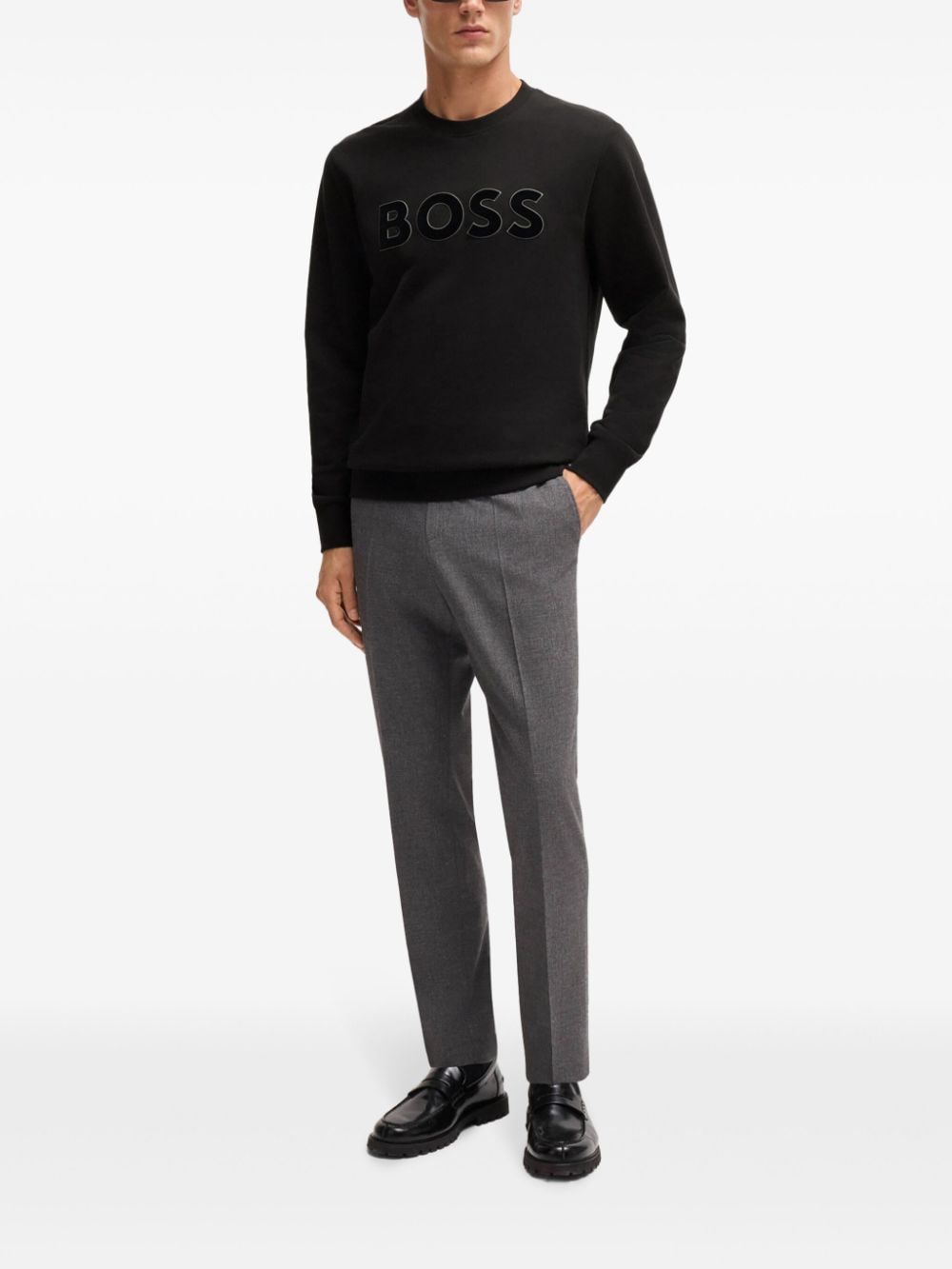 BOSS Sweater met logopatch - Zwart