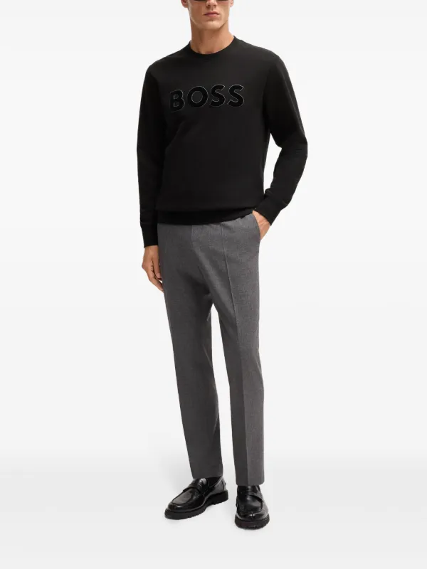 KEN0515 BOSS ブラック トレーナー ロゴ入り BOSS - Interlock-cotton sweatshirt with logo detail and crew