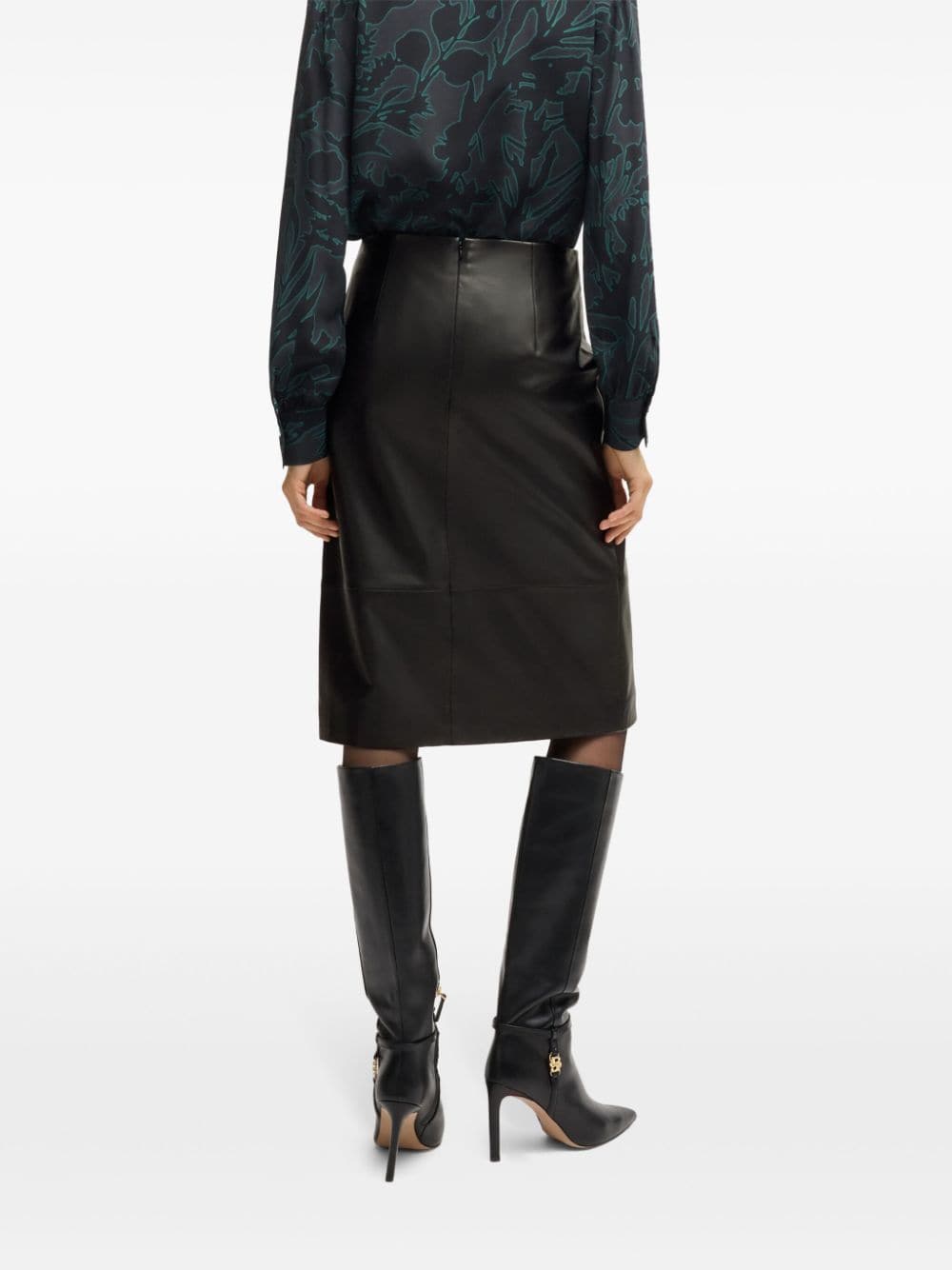 Shop Hugo Boss Leather Wrap Skirt In Black