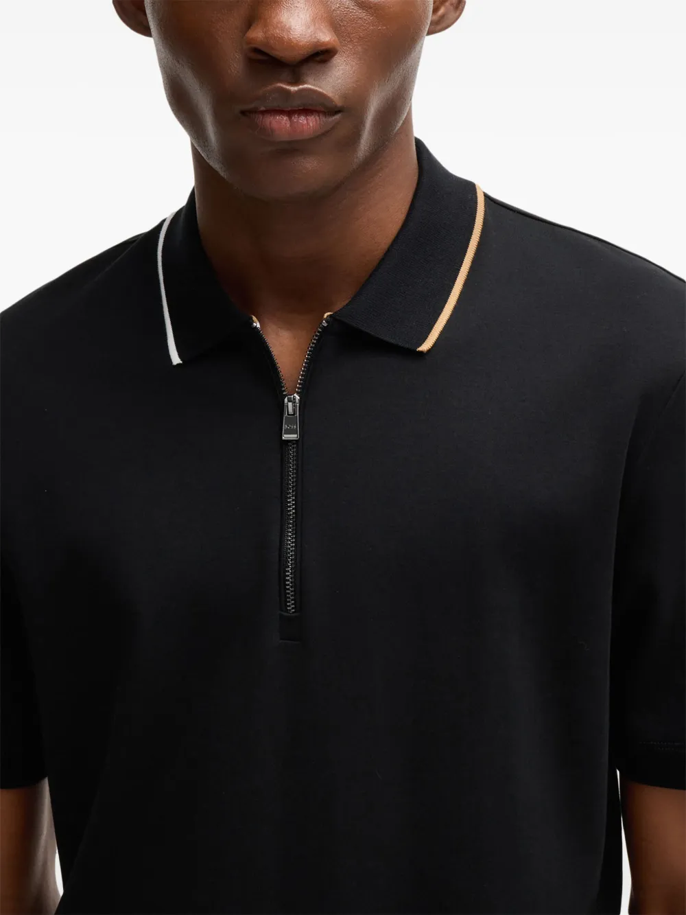 BOSS Geweven poloshirt met halve rits Zwart
