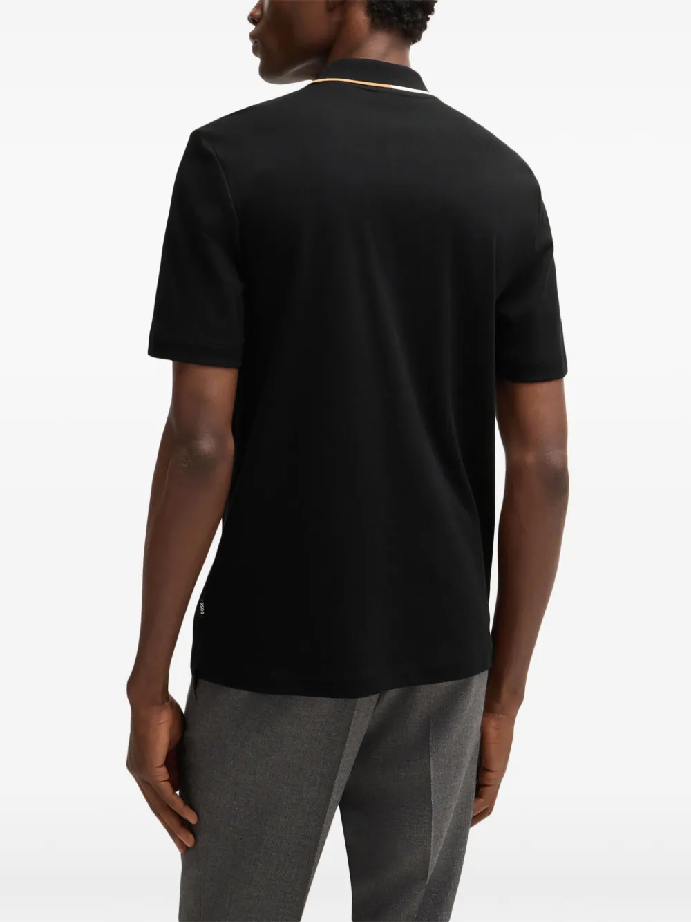BOSS Geweven poloshirt met halve rits Zwart
