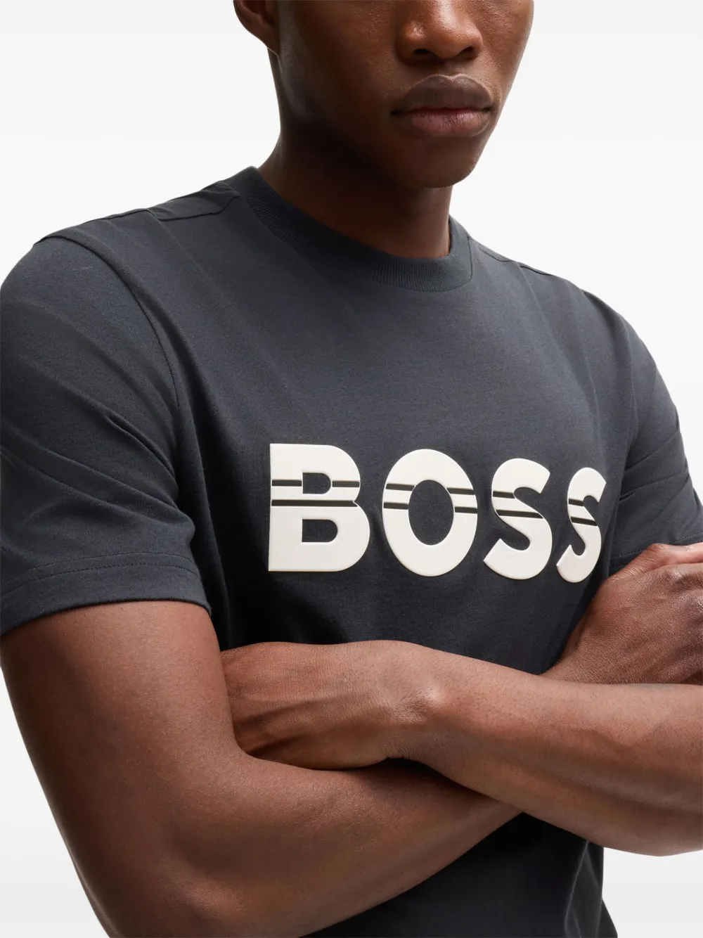 BOSS Katoenen T-shirt met logopatch Blauw