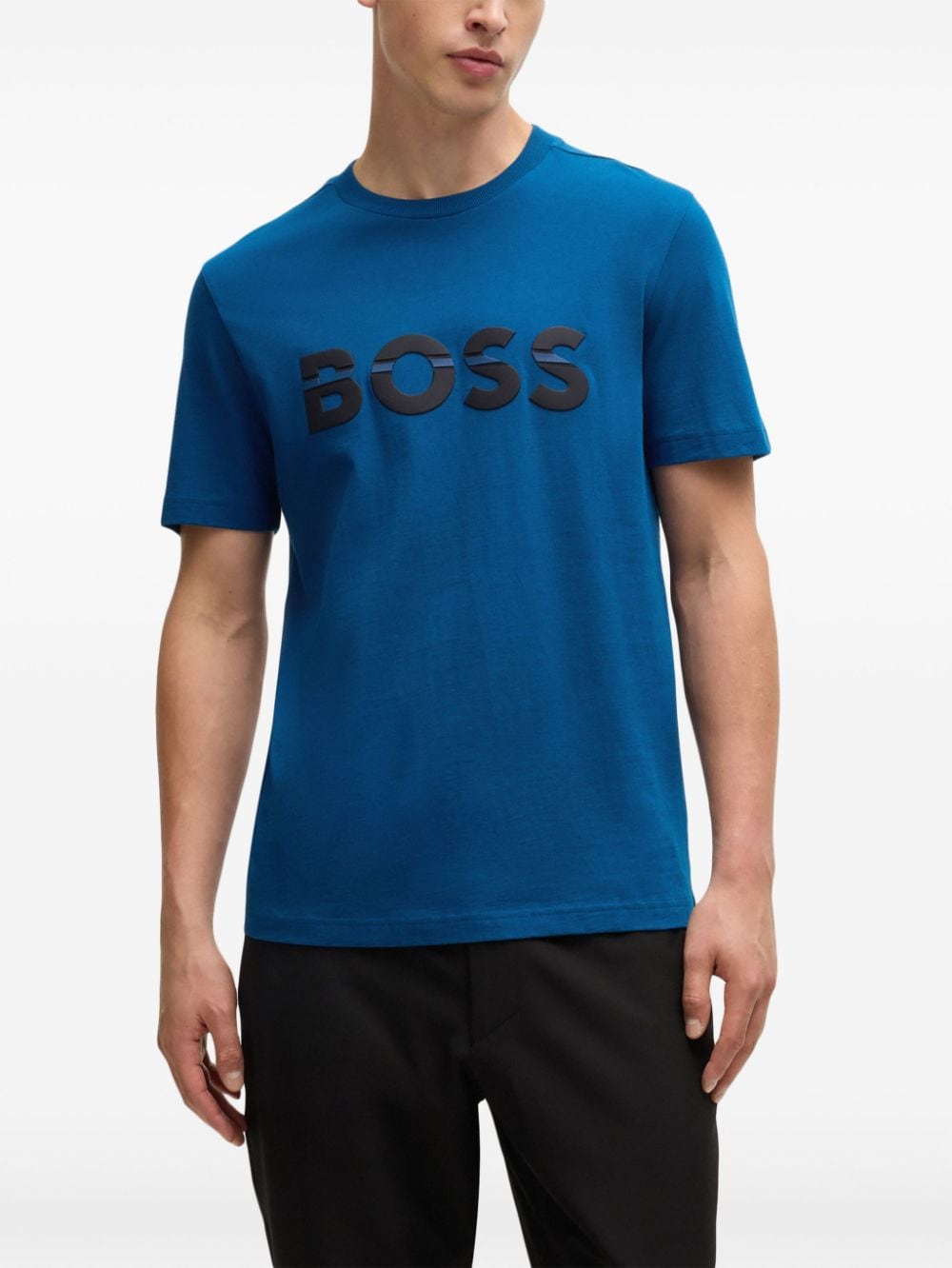 Shop Hugo Boss Logo-patch Cotton T-shirt In Blue