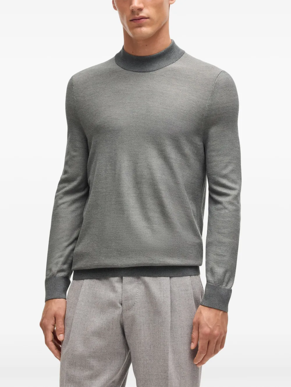 BOSS Zijden sweater met ronde hals Grijs