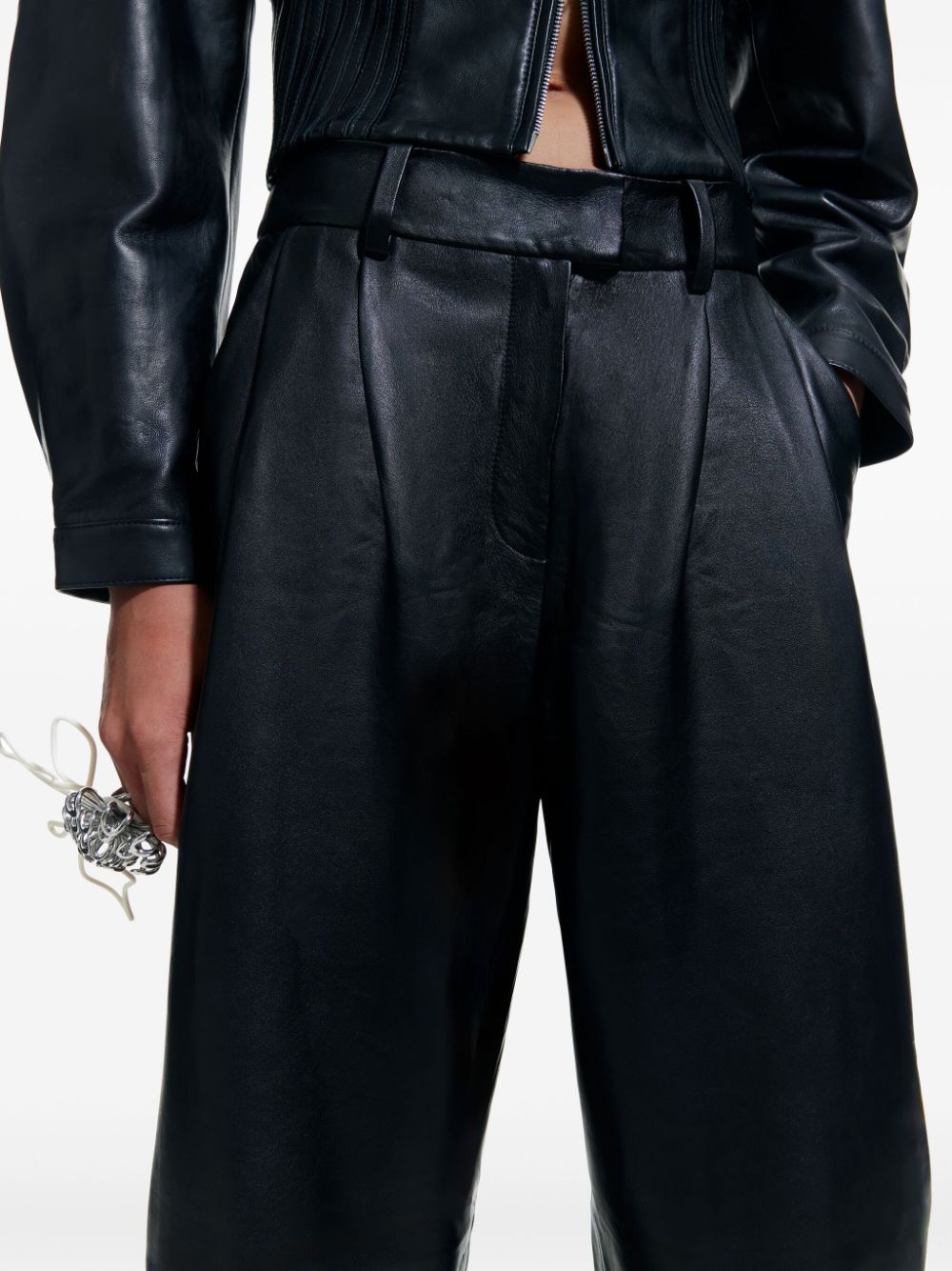 Shop Bimba Y Lola Leather Straight-leg Trousers In Black