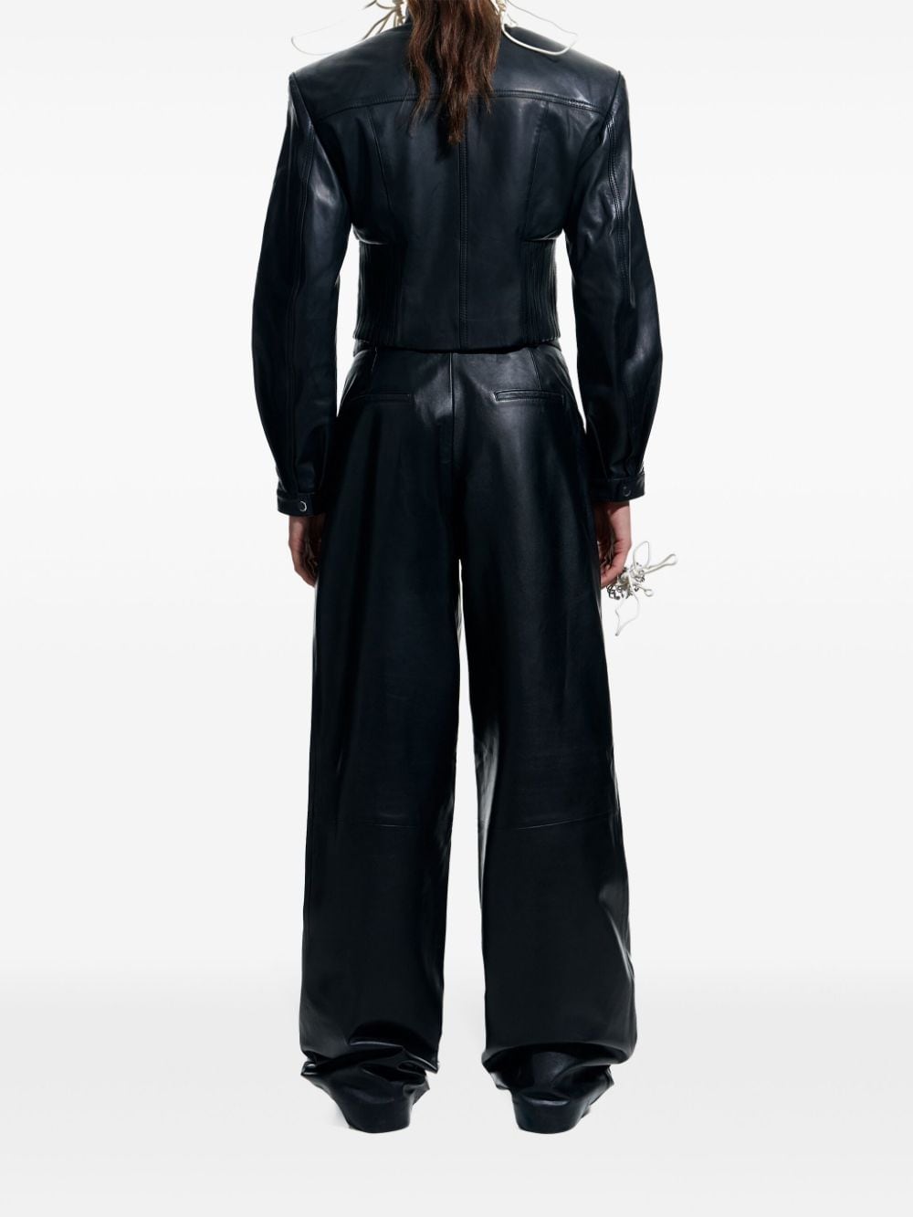 Shop Bimba Y Lola Leather Straight-leg Trousers In Black