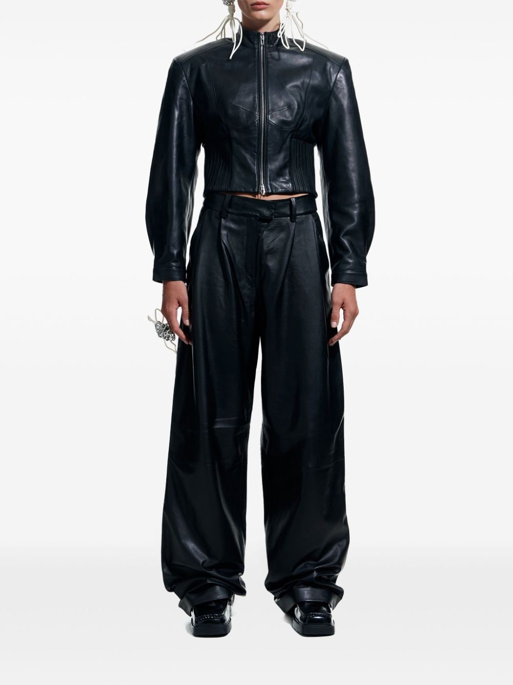 Shop Bimba Y Lola Leather Straight-leg Trousers In Black