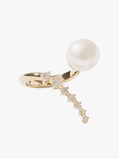 Mizuki anillo Sea of Beauty en oro amarillo de 14kt con diamante y perla