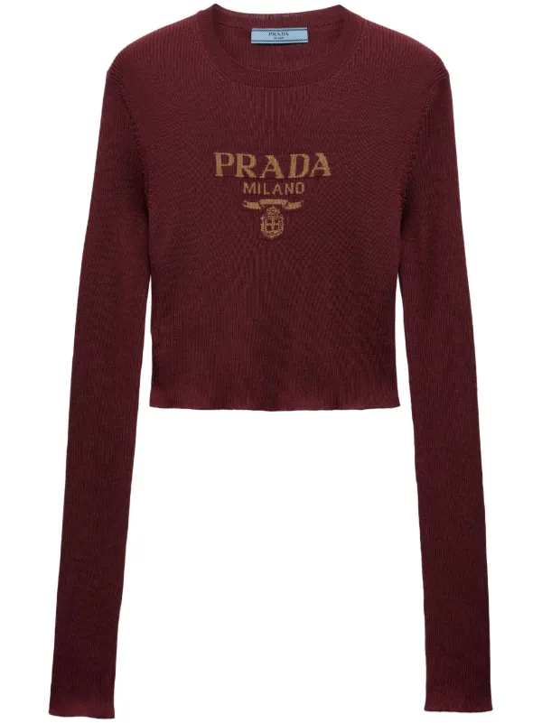 Prada intarsia knitted Logo Silk Top Red FARFETCH AU