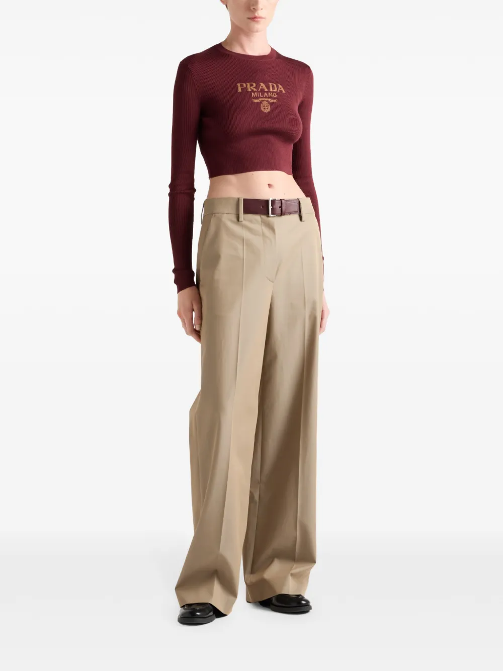 Prada intarsia-knitted logo silk top - Rood
