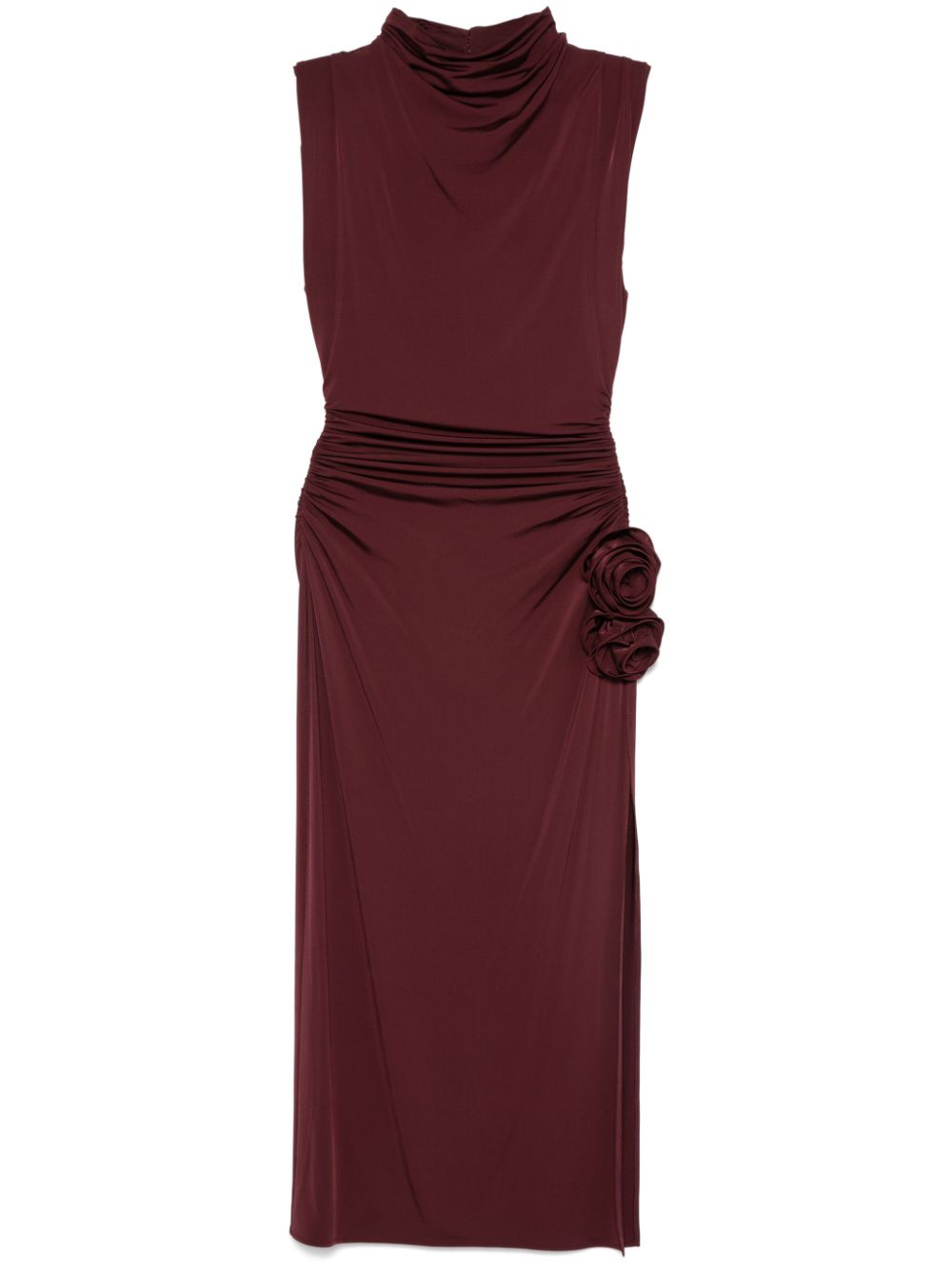 draped high-neck midi dress