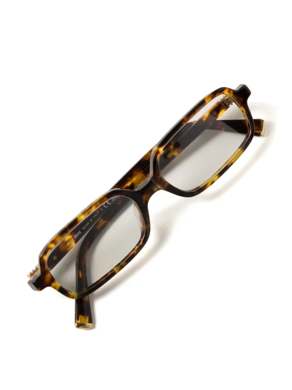【MIU MIU】眼鏡 長方形フレーム ロゴ メタル ブラック ブラウン Miu Miu Eyewear Regard グラス | ブラウン | FARFETCH JP