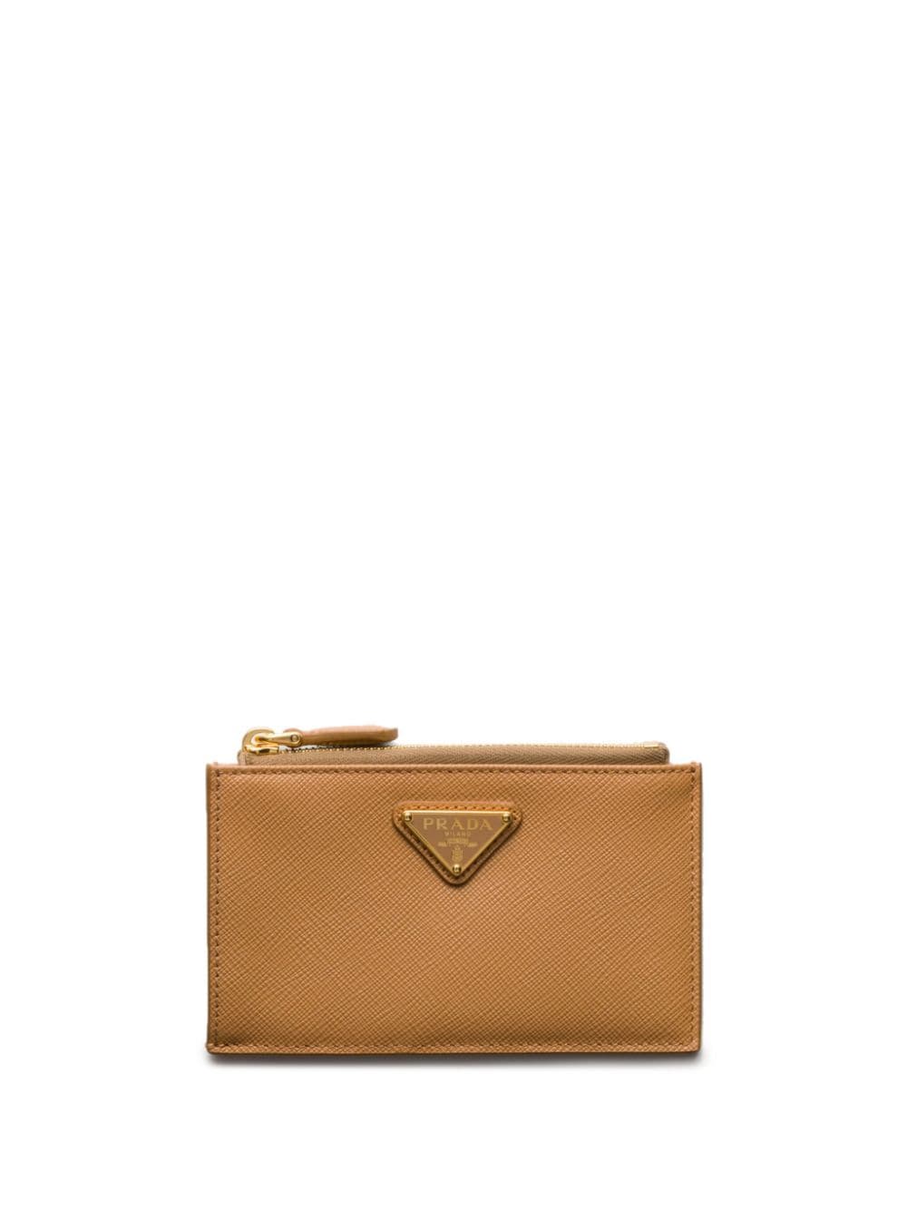 Shop Prada Saffiano Card Holder In Brown