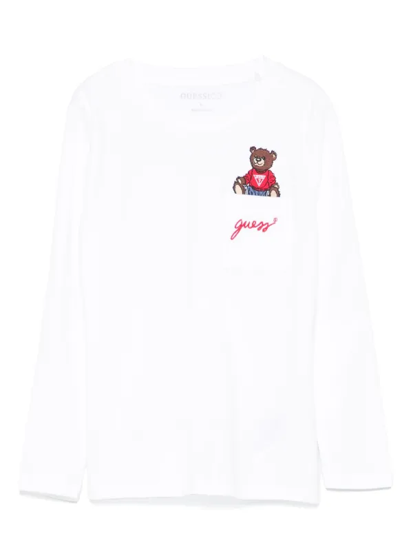 Guess Kids Teddy bear embroidered T shirt White FARFETCH AE