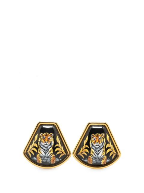 Hermes 20th Century Royal Tiger Cloisonne Enamel Clip On costume earrings Women