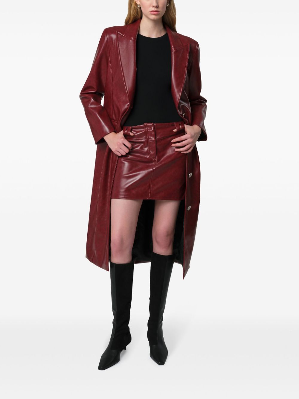 Shop Apparis Faux-leather Straight Miniskirt In Red