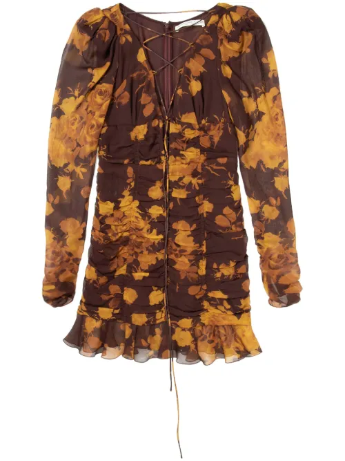 Robe courte en soie à fleurs - Alessandra Rich - Modalova