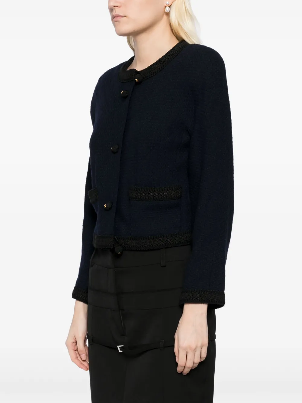 Pre-owned Chanel 1990 Braid Trim Cc Ball Buttons Jacket In Blue