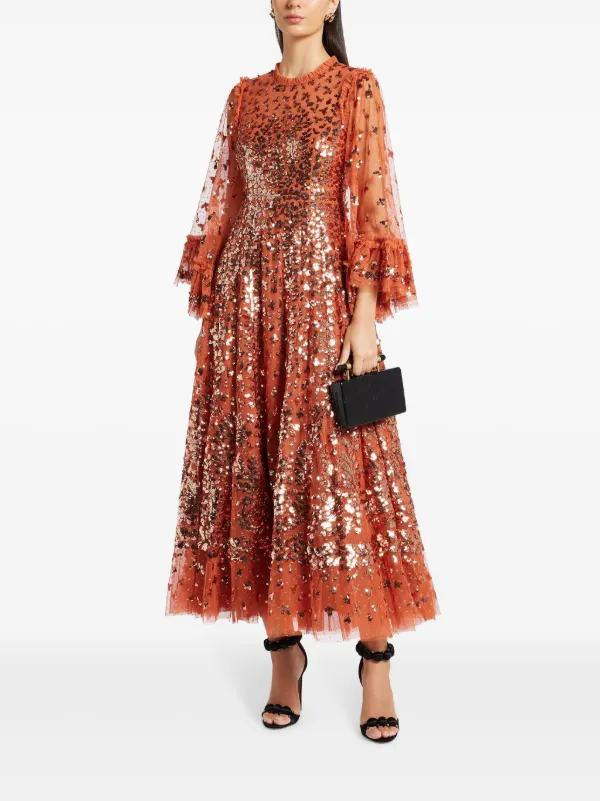 ワンピース NEEDLE & THREAD Tulle long dress with all-over sequins Needle & Thread Tulle Long Dress All-Over Sequins SIZE: 10