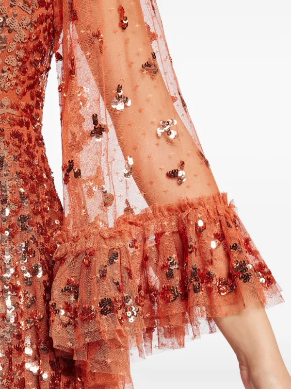 Needle & Thread all-over Sequin Embellished Dress | Orange