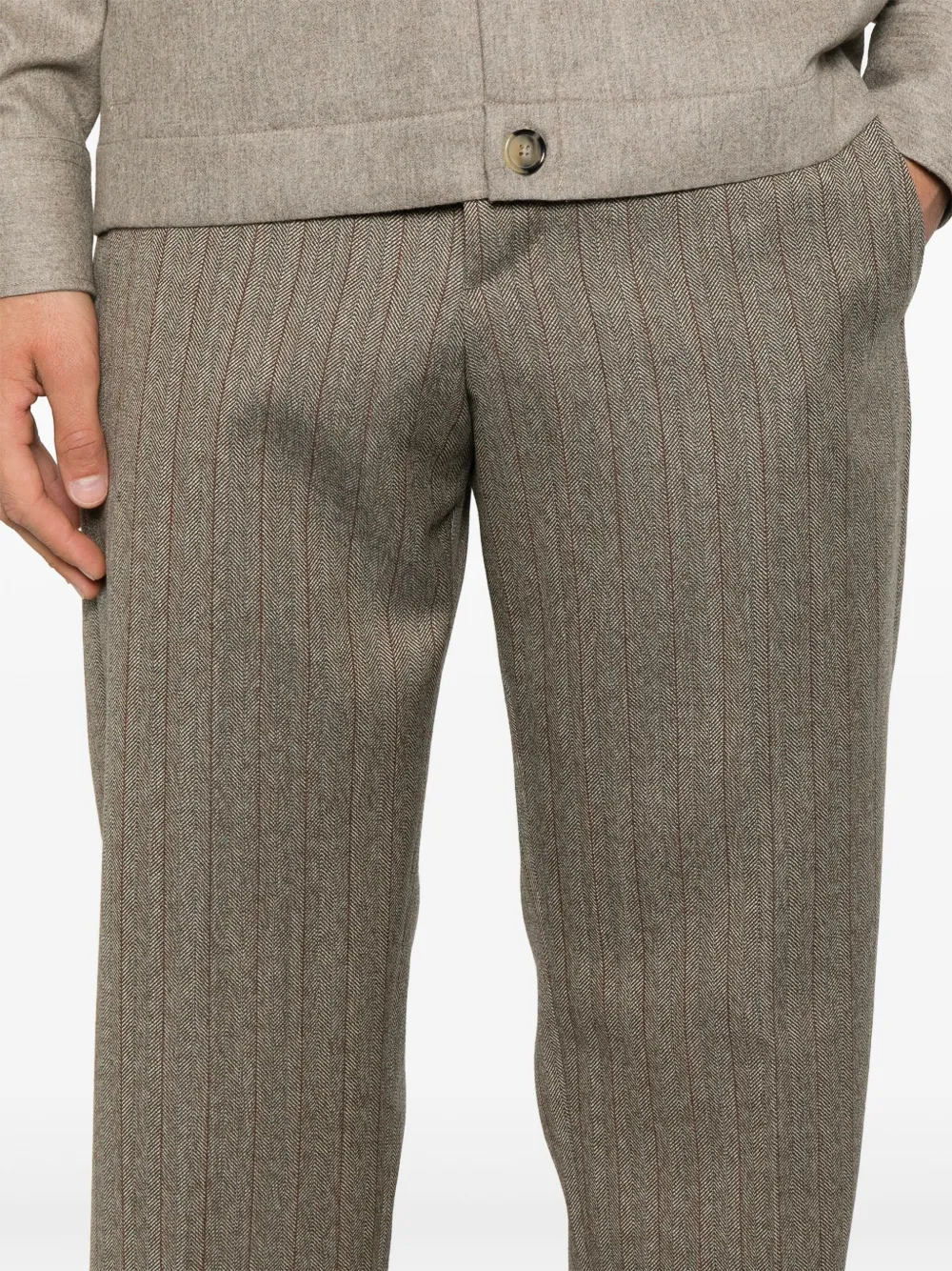 PT Torino Broek met visgraatpatroon Beige