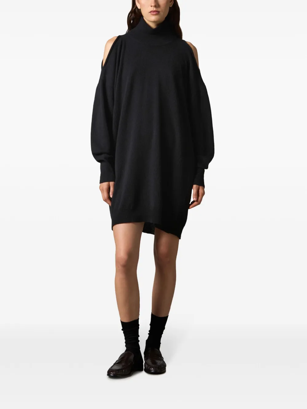 Roberto Collina Jurk met col en uitgesneden details - Zwart