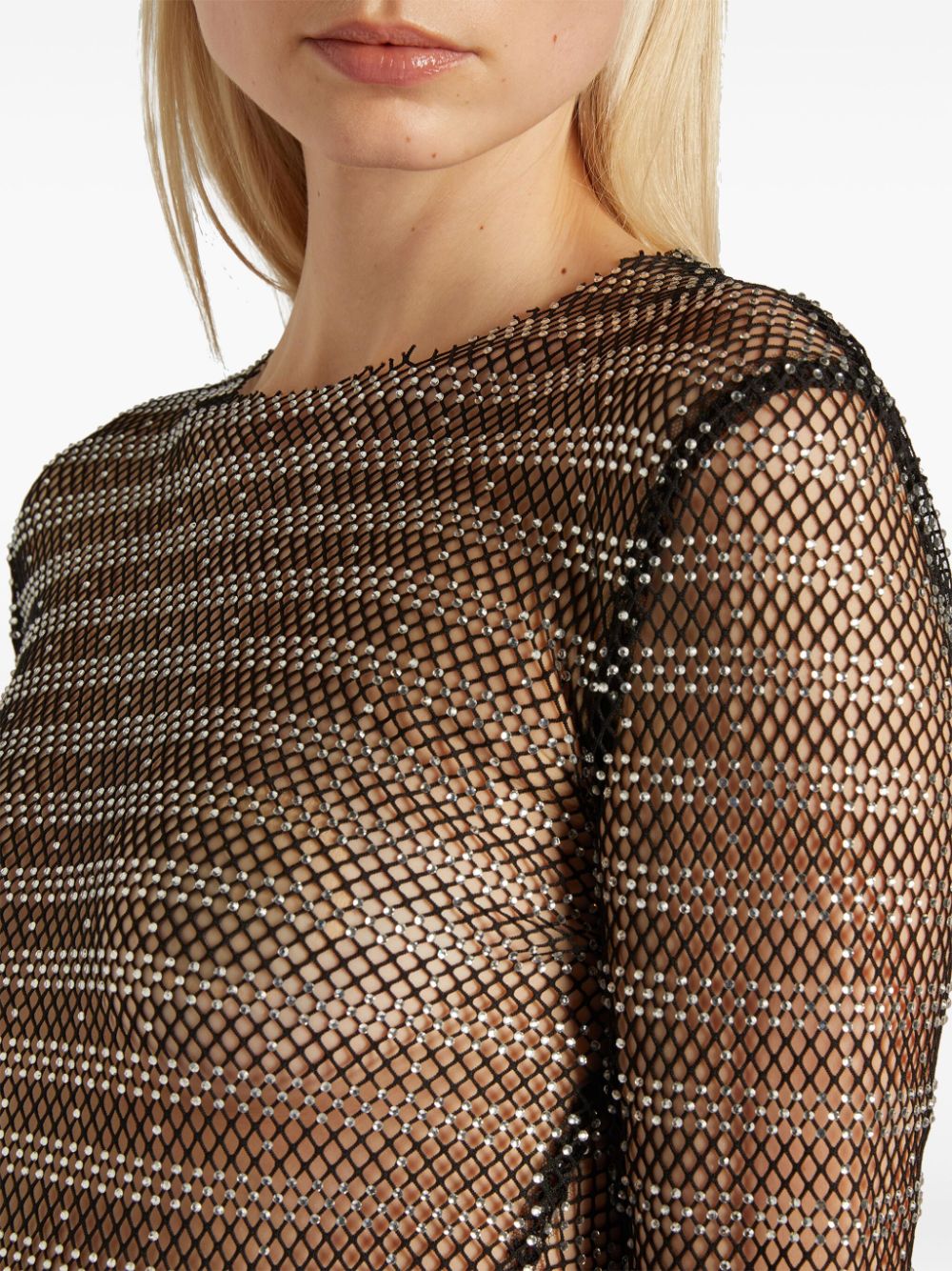 Shop Genny Rhinestone-embellished Mesh Blouse In Black